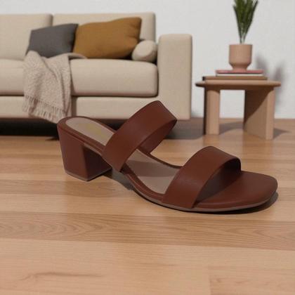 Imagem de Tamanco Marrom Feminino Salto Médio Grosso Bloco Tendência Moda Social Dia a Dia Casual