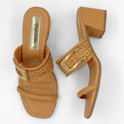 Imagem de Tamanco Mississipi Salto Bloco com Tira Larga com Trama Feminina