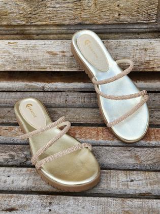 Imagem de Tamanco  Papete Com Strass Brilho Pedraria Rasteirinha