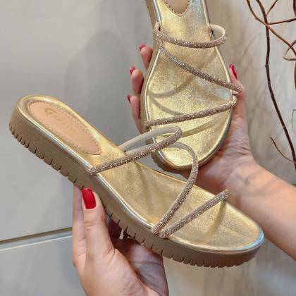 Imagem de Tamanco  Papete Com Strass Brilho Pedraria Rasteirinha