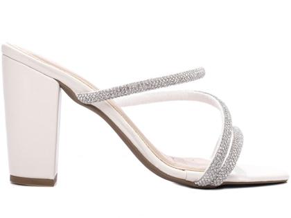 Imagem de Tamanco Salto 8,5cm  Luxo Classico em Off White e Strass  Prata