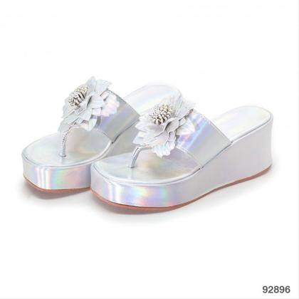 Imagem de Tamanco Salto Plataforma Anabela papete Peep Toe estilo Chinelo Cabedal com Flor Ref 2155 F