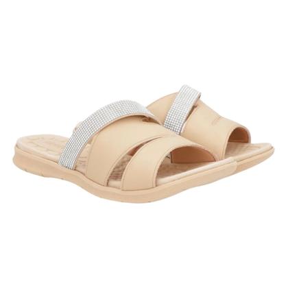 Imagem de Tamanco Slide de Couro com Detalhe Strass Feminino Usaflex PA03002002 Bege