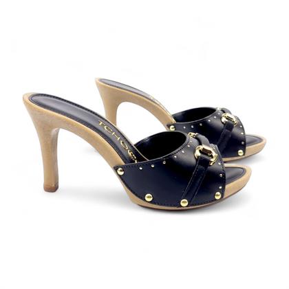 Imagem de Tamanco Tchocco Salto Alto Enfeite Dourado e Hotfix