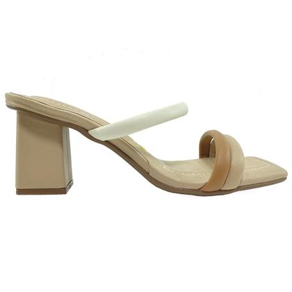 Imagem de Tamanco Vizzano Tiras Salto Bloco Feminino - Bege e Branco