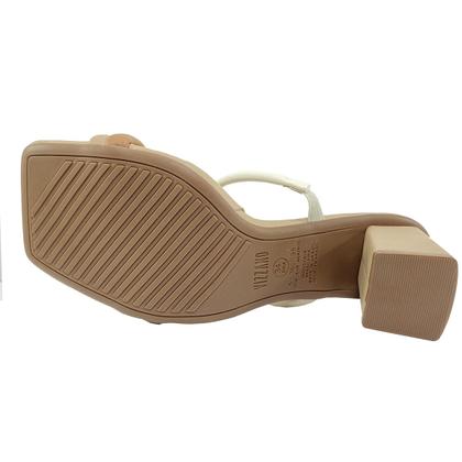 Imagem de Tamanco Vizzano Tiras Salto Bloco Feminino - Bege e Branco