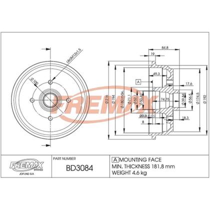 Imagem de Tambor de Freio Traseiro p/ Celta e Prisma - FREMAX - BD3084