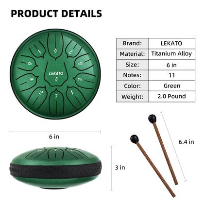Imagem de Tambor de lingueta de aço LEKATO de 6 polegadas e 11 notas com bolsa verde