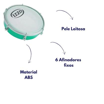 Imagem de Tamborim izzo 6 polegadas abs verde c/pele leitosa 3691vd