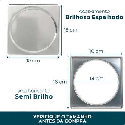 Imagem de Tampa Cega Ralo 15x15 E Caixilho Porta Grelha Quadrado 15cm Aço Inox Kit Banheiro Tampa Veda Caixa Sifonada Suporte Porta Ralo Antiodor Sacada
