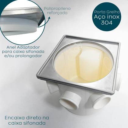 Imagem de Tampa Cega Ralo 15x15 E Caixilho Porta Grelha Quadrado 15cm Aço Inox Kit Banheiro Tampa Veda Caixa Sifonada Suporte Porta Ralo Antiodor Sacada