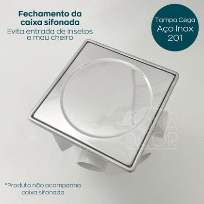 Imagem de Tampa Cega Ralo 15x15 E Caixilho Porta Grelha Quadrado 15cm Aço Inox Kit Banheiro Tampa Veda Caixa Sifonada Suporte Porta Ralo Antiodor Sacada