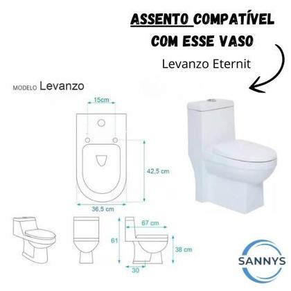 Imagem de Tampa de Assento Sanitario Levanzo Fecha Suave E Click Soft Close Para Vaso/Bacia Eternit 1.6gpf / 6lpf