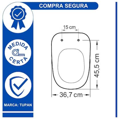 Imagem de Tampa de Vaso Assento Sanitário Deca Monte Carlo Tupan Polipropileno Anatômico Compatível com Bacia 1.6 6Lpf