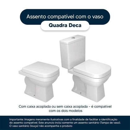 Imagem de Tampa de Vaso Laqueado Com Fechamento Lento Quadra Branco para Louça Deca com Ferragem Dourada