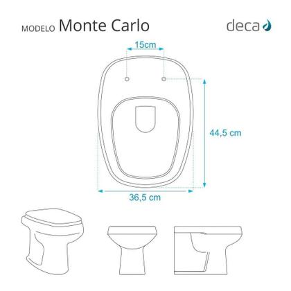 Imagem de Tampa de Vaso MDF Com Amortecedor Monte Carlo Branco para bacia Deca com Ferragem Dourada