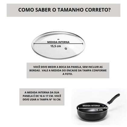 Imagem de Tampa de vidro temperado avulsa para panela caçarola fervedor frigideira 16 cm