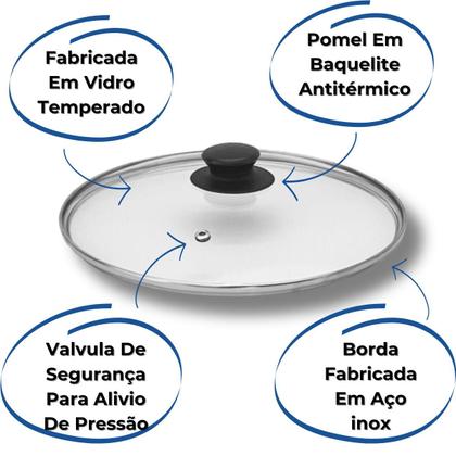 Imagem de Tampa De Vidro Temperado - Para Panela e Frigideira Avulsa 20 Cm