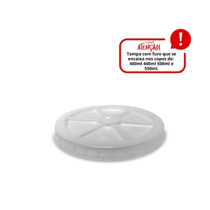 Imagem de Tampa ps p/ copo descartável 400ml 440ml 500ml 550ml pp c/ furo p/ canudo c/ 10x50 un. (totalplast)