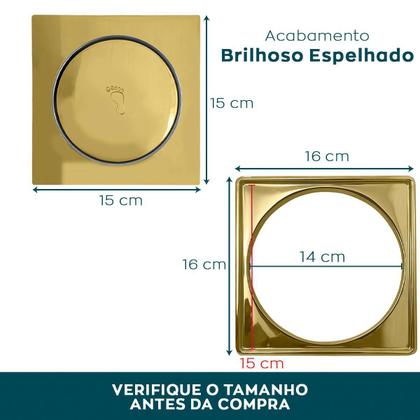 Imagem de Tampa Ralo Click Dourado 15X15 E Porta Grelha Inox 304 Kit