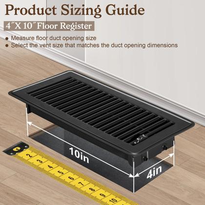Imagem de Tampas de ventilação de piso DGB 4x10" Metal Heat Air Vent Black x4
