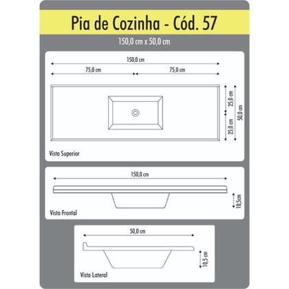 Imagem de Tampo Para Pia De Cozinha Rorato 1,50X0,50 Granitada