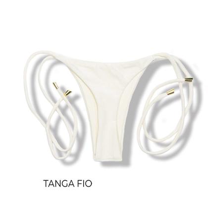 Imagem de Tanga Cora Pérola  Biquíni Fio Dental com Laço Lateral  Dupla Face Liso Off-White  Reversível  Tecido Texturizado Semibrilho