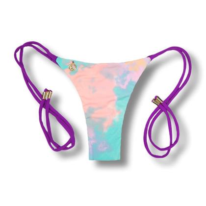 Imagem de Tanga Cora Tie Dye com Uva  Biquíni Estampado Fio Dental com Laço para Amarrar  Dupla Face Reversível