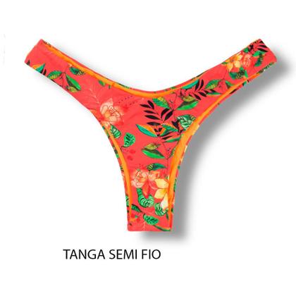 Imagem de Tanga Eva Floral Coral  Biquíni Estampado Semi Fio Asa Delta  Aviador  Dupla Face Laranja  Reversível