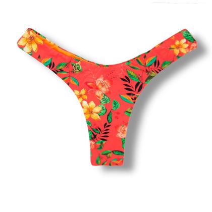 Imagem de Tanga Eva Floral Coral  Biquíni Estampado Semi Fio Asa Delta  Aviador  Dupla Face Laranja  Reversível