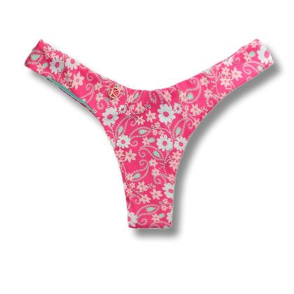 Imagem de Tanga Eva Floral Rosa  Biquíni Estampado Semi Fio Asa Delta  Aviador  Dupla Face Verde Mint  Reversível