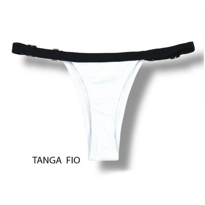 Imagem de Tanga Fany Bicolor Black and White  Biquíni Liso Branco Semi Fio  Marquinha de Fita  Regulável  Detalhe Preto