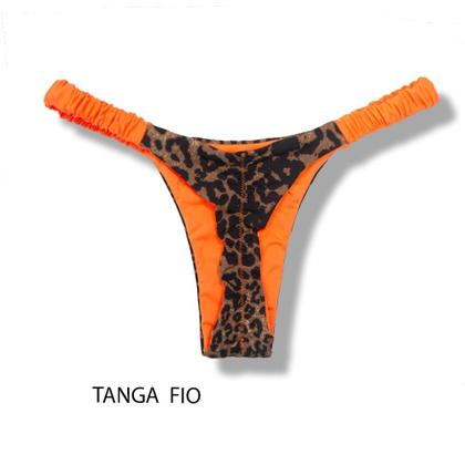 Imagem de Tanga Flora Animal Print  Biquíni Estampado Oncinha  Fio Dental  Elástico Frufru  Marquinha de Fita  Detalhe Laranja