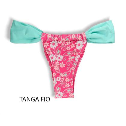 Imagem de Tanga Gali Floral Rosa  Biquíni Estampado  Semi Fio  Cortininha Regulável  Detalhe Verde Mint