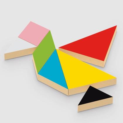 Imagem de Tangram educativo montessori pedagogico brinquedo 7 peças em madeira jogo colorido quebra cabeça desafio