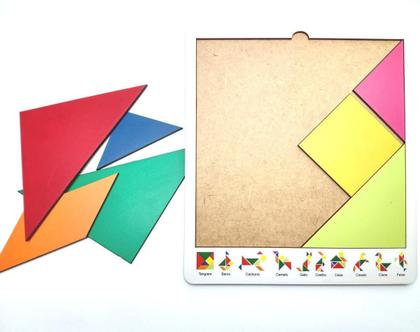 Imagem de Tangram Jogo Madeira Brinquedo Educativo Escolar Pedagógico