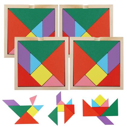 Imagem de Tangrams Puzzles, 3 lontras, 28 peças de madeira com conjunto de blocos estampados