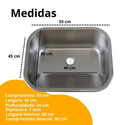 Imagem de Tanque de Aço Inox 55x45 com Cuba Ampla e Instalação Completa para Lavanderia