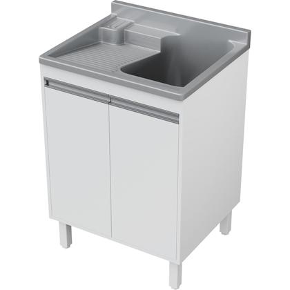 Imagem de Tanque de Fibra Para Lavanderia Com gabinete MDF  45 Litros Esfregadeira Lateral  Entregue Montado