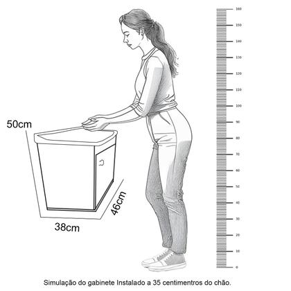 Imagem de Tanque de Lavanderia 22L Plástico Com Gabinete MDF Chumbo Para Parede 46cm