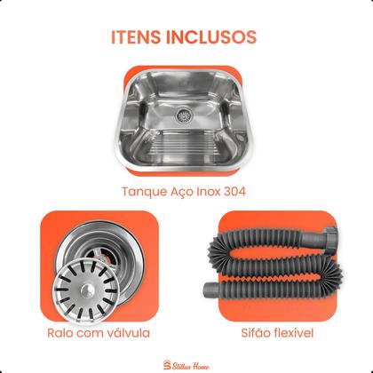 Imagem de Tanque de Lavanderia Aço Inox 304 34x40x20cm com Válvula e Sifão