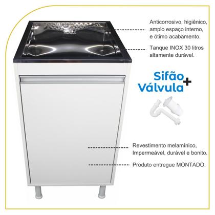 Imagem de Tanque De Lavanderia Em Inox 30l Com Balcão 1 Porta 100% Mdf