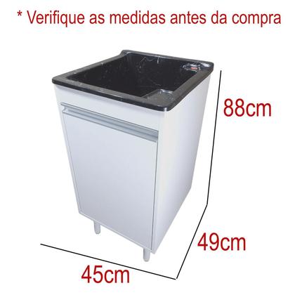 Imagem de Tanque de lavanderia Fibra 20L Com Gabinete MDF 45cm Base torneira de mesa