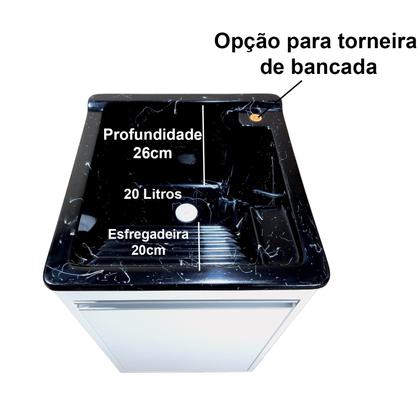 Imagem de Tanque de lavanderia Fibra 20L Com Gabinete MDF 45cm Base torneira de mesa
