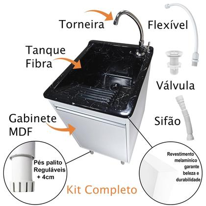 Imagem de Tanque de lavanderia Fibra 20L Com Gabinete MDF 45cm Incluso Torneira de mesa