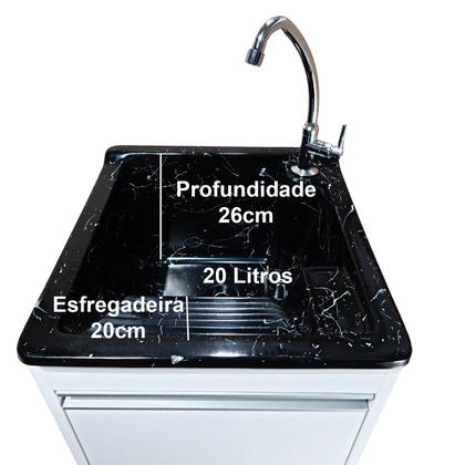 Imagem de Tanque de lavanderia Fibra 20L Com Gabinete MDF 45cm Incluso Torneira de mesa