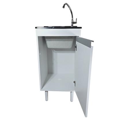 Imagem de Tanque de lavanderia Fibra 20L Com Gabinete MDF 45cm Incluso Torneira de mesa