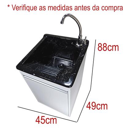 Imagem de Tanque de lavanderia Fibra 20L Com Gabinete MDF 45cm Incluso Torneira de mesa