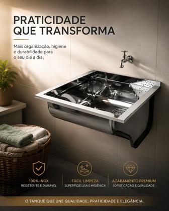 Imagem de Tanque De Lavanderia Inox 30 Litros De Parede Kit Completo