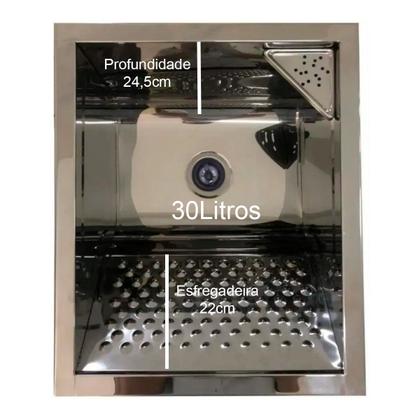 Imagem de Tanque de Lavanderia Inox 30L com Gabinete MDF 44 cm Branco Fosco, Entregue Montado, com Válvula e Sifão
